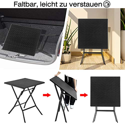 UISEBRT Gartentisch Klappbar Beistelltisch Rattan Klapptisch Kunststoff eckig Campingtisch Wetterfest für Garten… – Bild 6