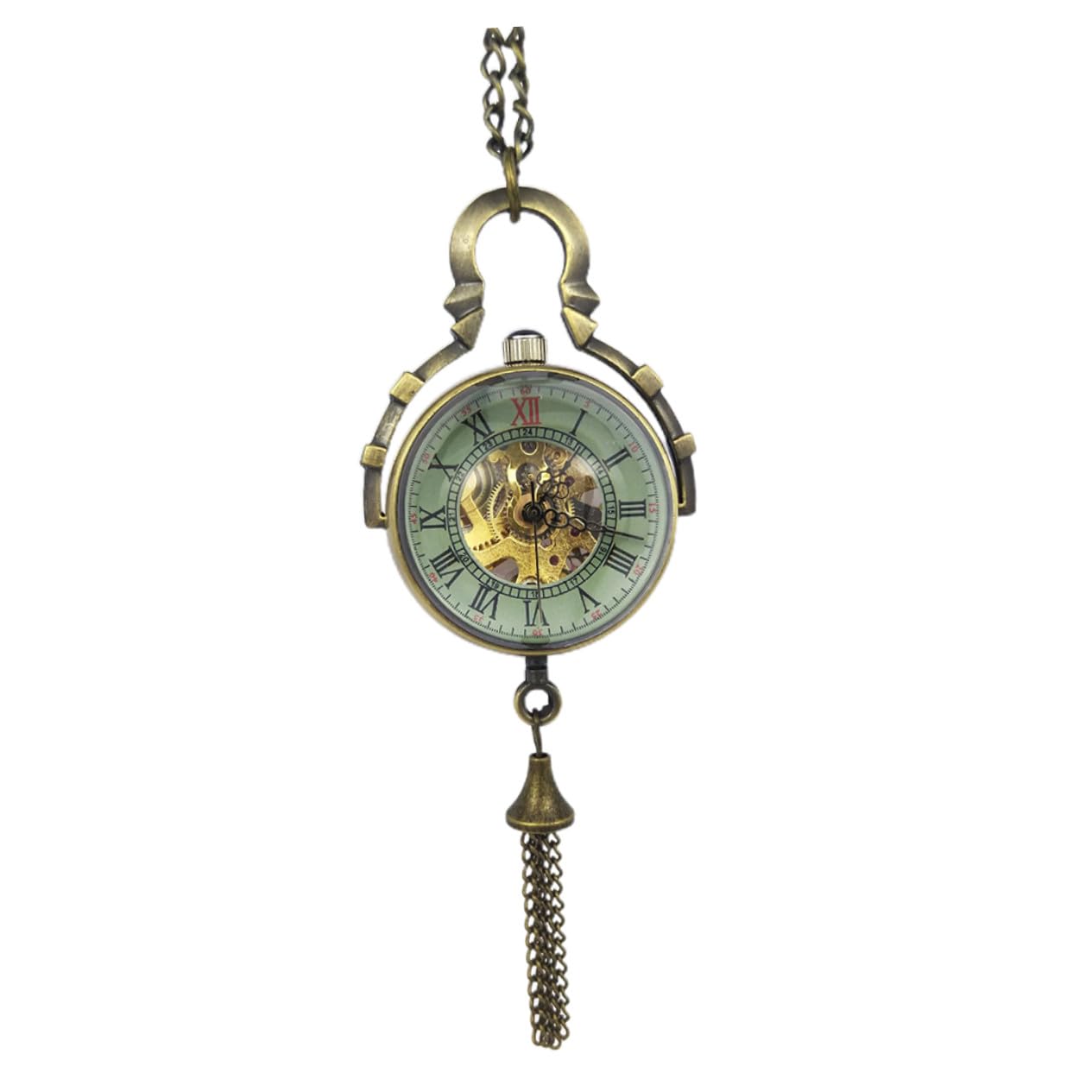 Reloj de Bolsillo Colgante Mecánico Esférico de Aleación y Vidrio