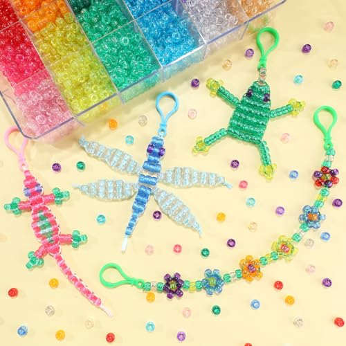 MAKERSLAND 2600+pcs Pony Beads Kit Rainbow Glitter Plastic Beads Multicolor Pony Bead Bulk with Elastic String, Hair Bead for Braids DIY Crafts Jewelry Making Kit for Bracelets Necklaces