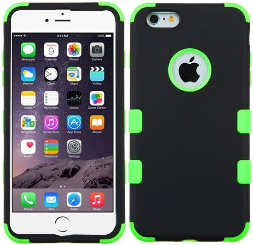 Kaleidio Case Compatible For Apple iPhone 6 Plus / 6S Plus (5.5") [MyBat TUFF] Armor Dual Layer Hybrid Case [Includes a Overbrawn Prying Tool & Stylux Stylus/Pen Dust Plug Combo] [Black/Green]