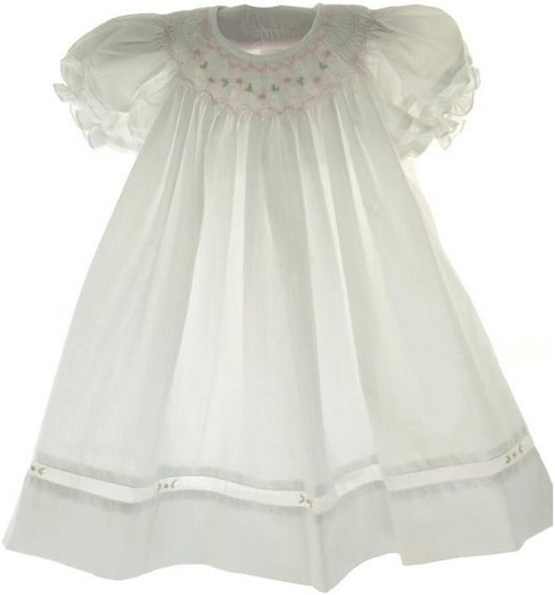 Petit Ami Girls White Dress & Bonnet Pink Smocking Easter or Dedication Outfit Preemie-24m