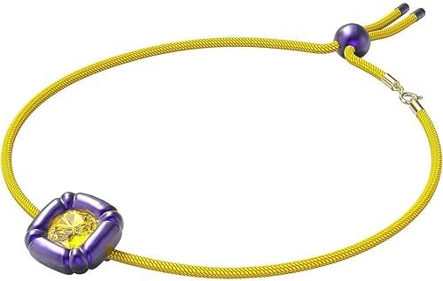 Swarovski Collar Dulcis con cristal amarillo en engaste moldeado morado sobre un cordón trenzado amarillo, parte de la colección Dulcis, Cristales,