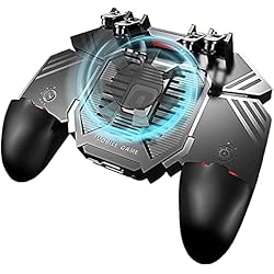 Ozkak Gatillos para Movil Mando PUBG Mobile Controller 6 dedos con Ventilador, Universal Gamepad Joystick de Disparo y apuntar L1R1 Grip para Smartphone Ancho de 67 a 90 mm