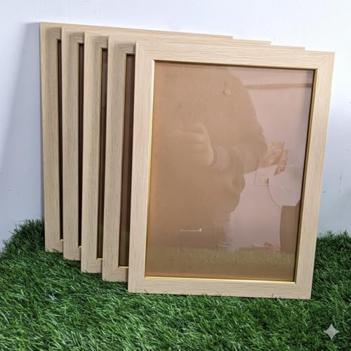 Image of Stuthi Arts Set of 6 A4 Size Photo Frames (8.3 x 11.7 inches) with Stylish Pattern, Wall Hanging Frames for Certificate, Photos and Art (6, Oak White)
