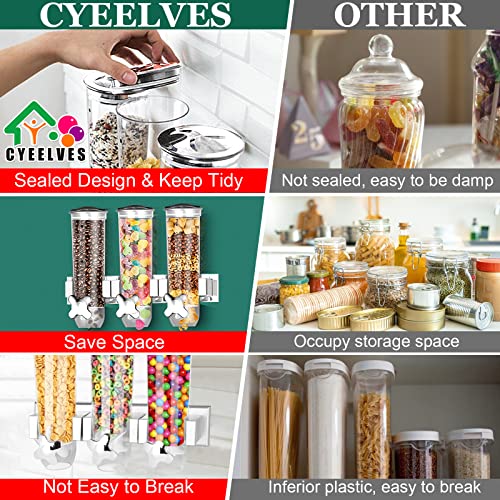 Food Dispenser Wall Mounted Grain Dispenser, Cereal Dispenser with Cup, Dry Food Dispenser Wall Mounted Triple Cereal Dispenser, Candy Dispenser Grain Dispenser for Kitchen Store Nut Coffee Beans 4.5L