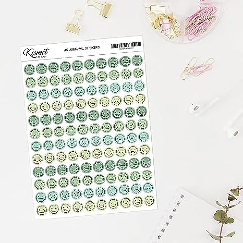 A5 Circle Mood Tracker Stickers in Green - 120 Pieces 5.3" x 8.3" - Craft Journal Snail Mail Planner Journal Diary Paper Sticker Sheet Cover