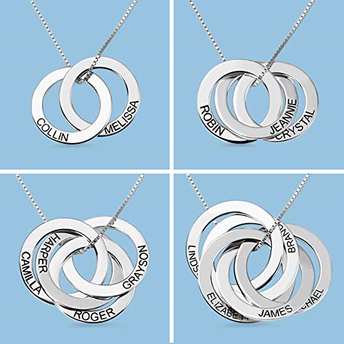 Getname Necklace Personalized Custom Engraved Russian Ring Necklace Family Name Necklace Sterling Silver 925 Mother's Day Jewelry 2 Name & 3 Name & 4 Name & 5 Name3