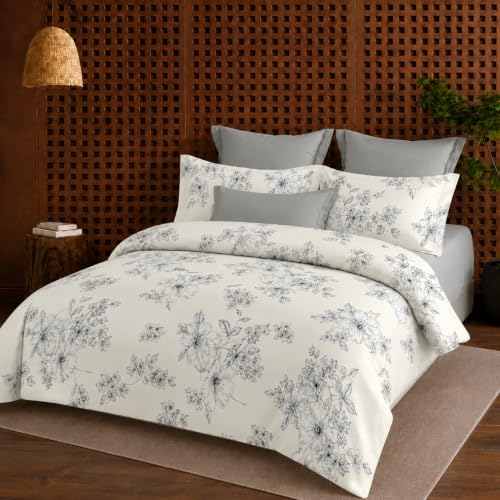 Image of DECOR2ADMIRE Premium Cotton Bedsheet Double King Size 90x100 Inches, 300 TC Soft Breathable Printed Bed Sheet with 2 Pillow Covers (Classic White Floral, Double 90 inch x 100 inch)