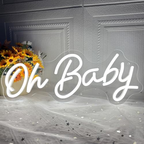 Oh Baby Neon Sign for Backdrop 16.5x6.7Baby Shower LED Neon Lights for Wall Decor USB Powered Dimmable Light up Sign for Boy Girl Gender Reveal Birthday Kids Room Party Decoration