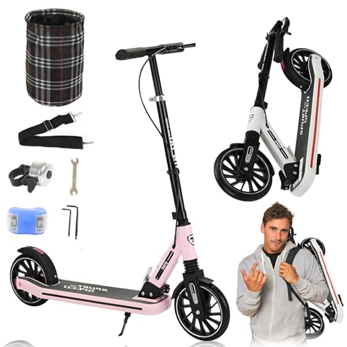 CXYTX Kick Scooter for Ages 6+ Kid, Teens & Adults. Max Load 300 LBS City Scooter Foldable, Lightweight, Big Wheels for Kids, Teen and Adults, 3 Adjustable Levels. Bearing ABEC9,Pink