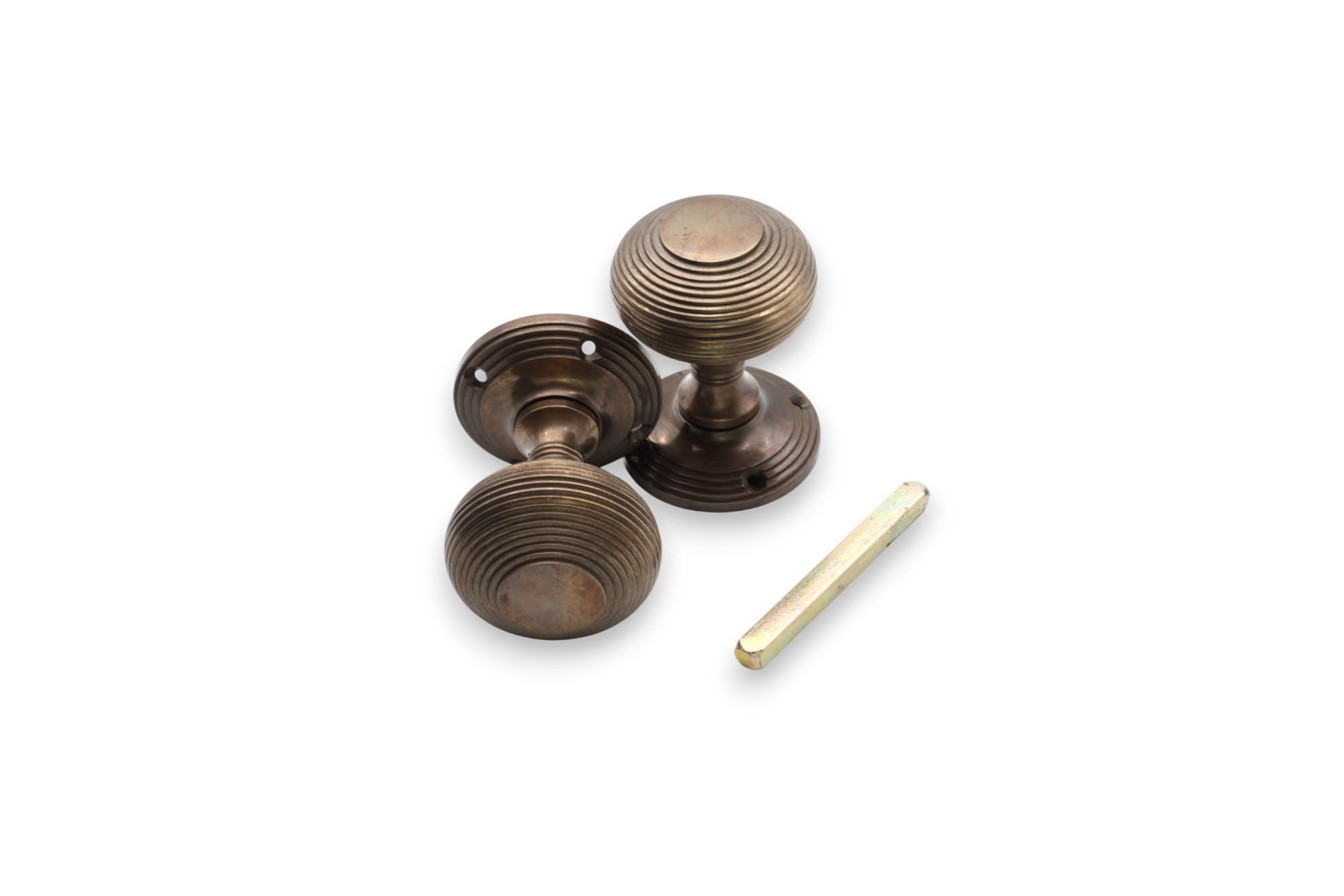 Infinity Decor Set di pomelli rotondi per porta a mortasa a mortasa in ottone massiccio, stile vittoriano, 55 mm, coppia di maniglie per interni ed esterni