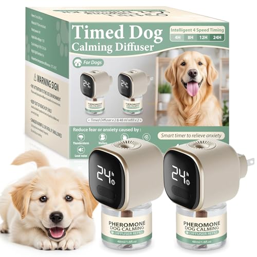 Pheromones Diffuser Dog Calming 4 in 1 Appeasing Relaxing Diffuser with Timing Function Pet Kit (2...