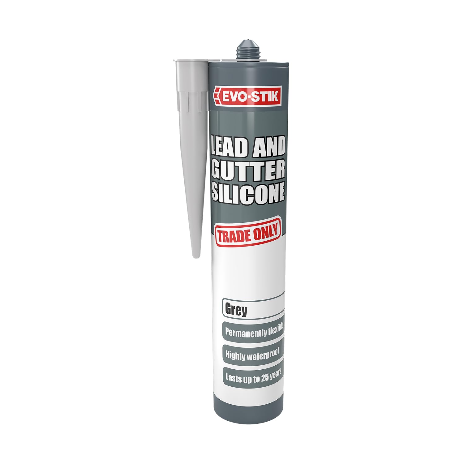 EVO-STIK Lead and Gutter Silicone Sealant, Highly Waterproof, Lasts Up to 25 Years, Colour: Grey, Size: 290ml