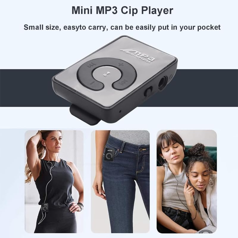 Image of Elevea ( Limited Stock with 15 Years Warranty ) MP3 Portable Music Player, Mini MP3 Back Clip Player with Memory Card Slot, MP3 Player for Sport Running, Kids Students - Silver