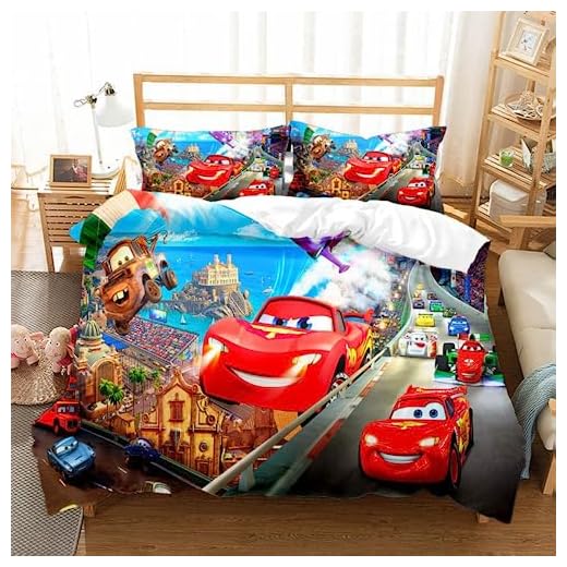 GYORI Juego de ropa de cama infantil de Anime Car para niños, microfibra 3D, con cremallera y funda de almohada, ropa de cama infantil Rayo McQueen C, 90 x 200 + 75 x 50 cm