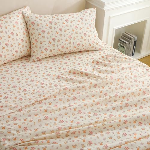Image of Viviland Floral Twin Sheet Set - 3 Piece Vintage Yellow Boho Flower Patterned Bed Sheets - Soft, Breathable Microfiber Sheets with Deep Pocket, Non-Slip Fitted Sheets & Pillowcases