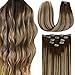 LaaVoo Balayage Clip in Hair Extensions 14 Inch Real Human Hair Clip in Extensions Ombre Brown Fading to Caramel Blonde Hair Extensions Human Hair Clip in Thick Double Weft 70g/5pcs