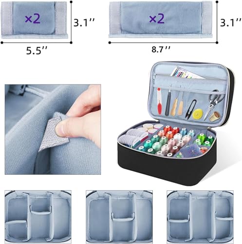 Image of Meichoon Sewing Supplies Storage Bag Designed with a Double-Layer Structure with Multiple Pockets and Compartments Inside DIY & Well Organized Waterproof Protective Convenient Black