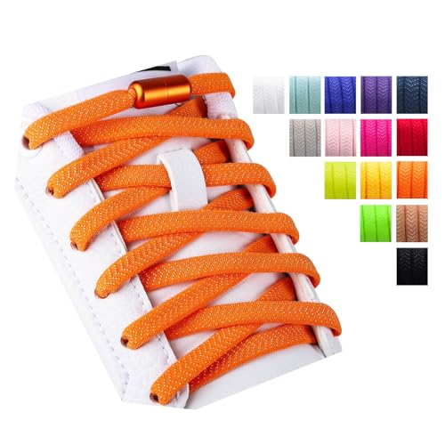 Olukssck 2 pares Cordones Elásticos Sin Nudo con Hebilla Metal | Cordones de Zapatos de Deporte | Cordones Elásticos Zapatos para Adultos Niños, Naranja