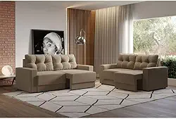 Conjuntos de Sofás 2 e 3 Lugares Lubeck Retrátil Bege