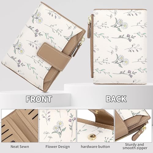 Cute Brown Flower Wallet for Women Small Kawaii Coin Purse with ID Window Lightweight and Stylish Design Compact Cash Wallet for Ladies2