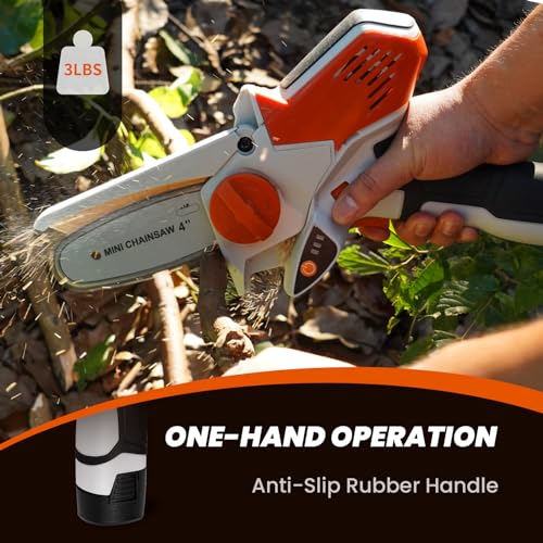Tarlido Mini Chainsaw Cordless, 4 inch & 6 inch Electric Small ChainSaw Battery Powered with 2 Batteries and 3 Chains, Portable Small Handheld Chain Saw with Safety Lock for Tree Branch Wood Cutting - Thumbnail 3