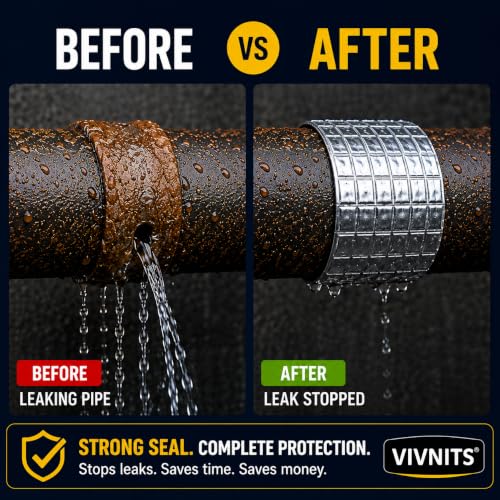 Image of VIVNITS Waterproof Butyl Aluminium Foil Tape for Roof Leakage, Heavy Duty Self Adhesive Waterproof Sealing Tape for Water Tank, Wall, Pipe, Terrace Crack Repair, Duct & Water Leakage Solution, Silver