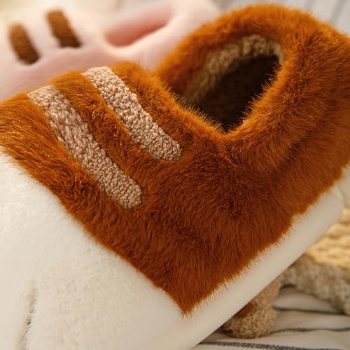 Striped Cat Paw Cozy Plush Closed - Toe Slippers Thickened Warm Non - Slip PVC Sole Unisex Indoor Outdoor House Shoes2