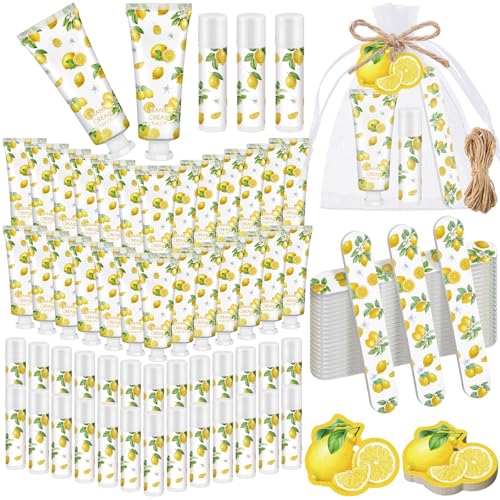 Leelosp 24 Sets Lemon Hand Cream Lip Balm Bridal Party Favors Bulk