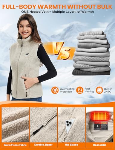 Image of Heated Vest Women with 18400mAh 7.4V Battery,Fuzzy Fleece Warming Vest with Pockets, Washable Electric Vests