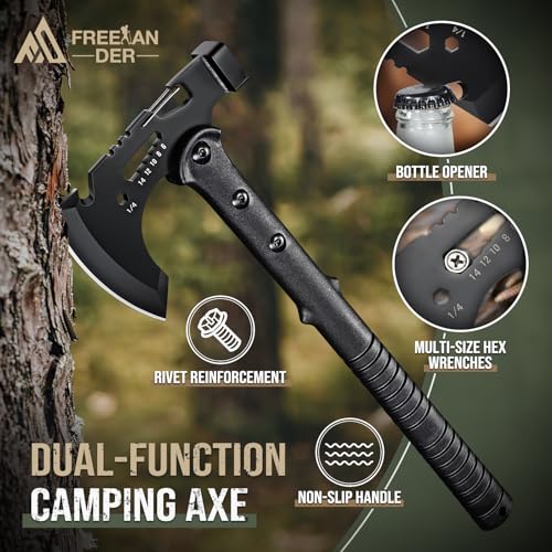 Freelander Outdoor Survival Axt Mit Hammer - Scharfe Camping Beil Mit Nylon Scheide, Holz Spalten Rutschfester ABS Griff, Bushcraft für Outdoor Abenteuer Camping, Geschenke für Männer – Bild 5