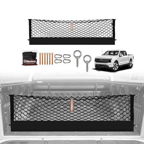 Muslogy Truck Bed Cargo Net Trunk Netting Compatible with Ford F-150 & Lightning 2015-2026 Accessories Pickup Cargo Organizer SUV Sedan Storage Net w/Heavy Duty Carabiners