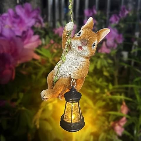 Joliyoou Solar Rabbit Statue with LED Lantern Cover