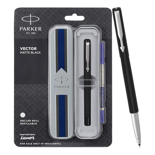 Image of Parker Vector Matte Black Chrome Trim| Roller Ball Pen| Ink Color : Blue | Corporate Gift | Elite Pen for Professionals