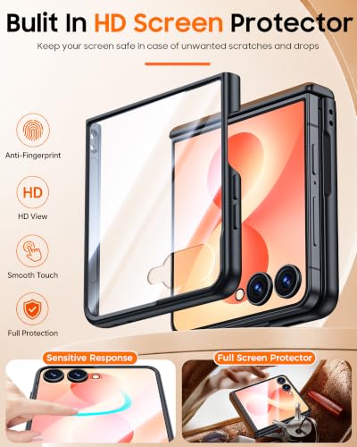 Image of for Galaxy Z Flip 8 Case with Hinge Protection & Screen Protector | Ultra-Thin PU Leather Matte PC Shockproof Cover, Slim Protective Phone Case for Galaxy Z Flip 8-Brown