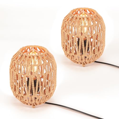 LIGKIN 2 Pieces Woven Table Lamps Headboard Lamps Boho Style Ratt...
