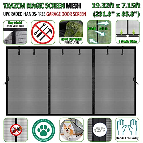 Image of Magnetic Garage Door Screen 19x7ft for 2 3 Car, Doors Durable Fiberglass Heavy Duty Mesh Magnetic Net, Pets Friendly Retractable for Carport Garage Patio Porch (Black, 19x7ft)