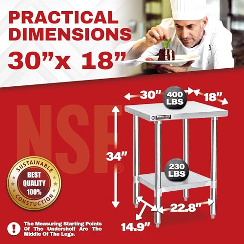 Image of DuraSteel 30x18 Small Stainless Steel Table - NSF Commercial Kitchen Island Food Prep Worktable - Metal Side Mixer Stand with Under Shelf - For Laundry Room, Kitchen, Outdoor Grill, Tiny Spaces