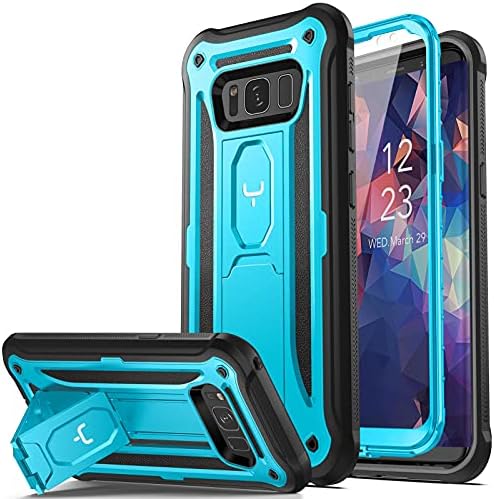 YOUMAKER Kickstand Case for Galaxy S8, Full Body with Built-in Screen Protector Heavy Duty Protection Shockproof Rugged Cover for Samsung Galaxy S8 5.8 inch - Blue/Black