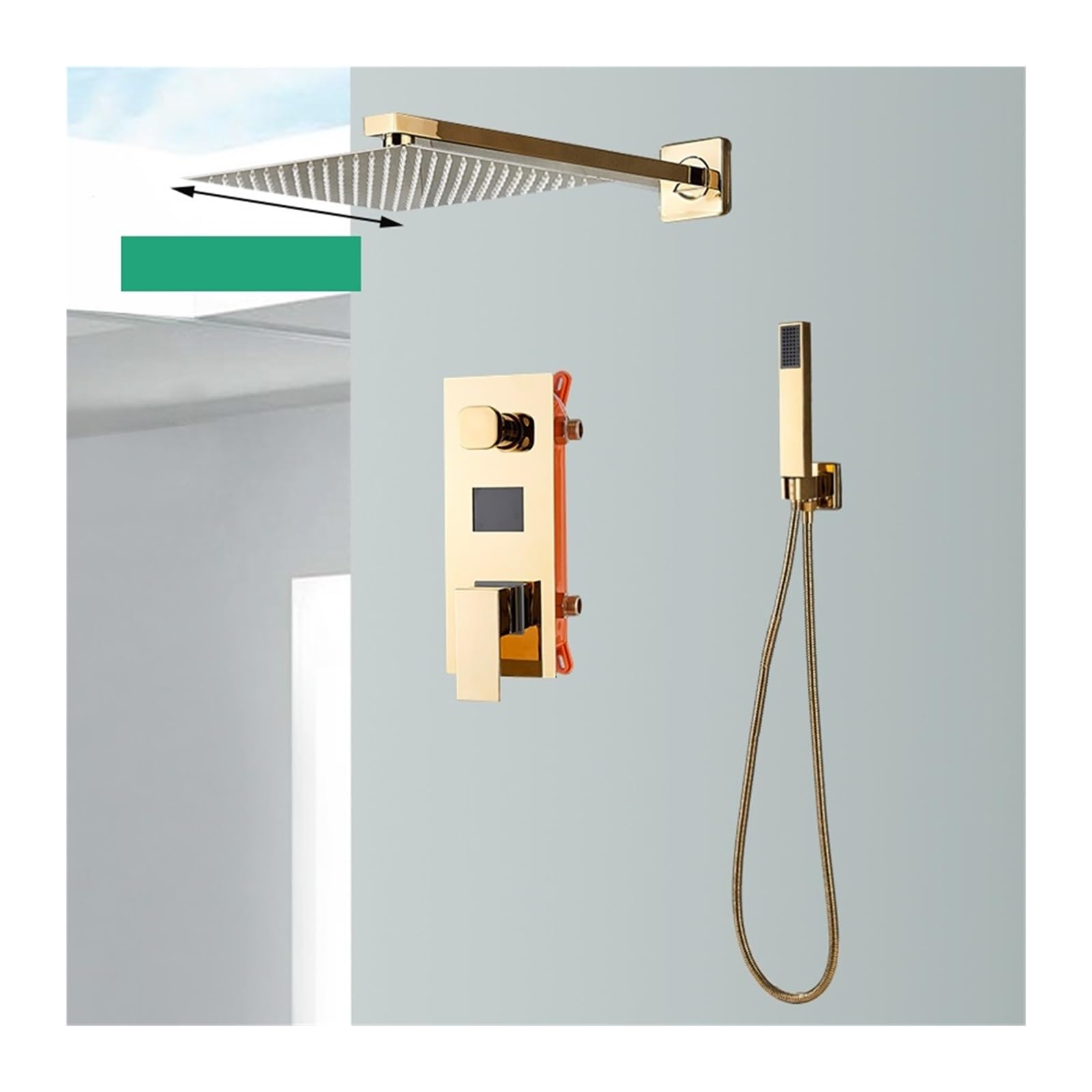 Soywim 2-Ways 8 Inch Shower System, Gold Shower Faucet Digital Display,Rainfall Bathroom System,Wall Mounted Concealed Box Mixer Tap With Tub Spout(2-Ways 8 Inch)