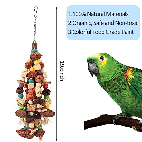Wougzan Parrot Toys, Chewing Hanging Set, Natural Large Blocks Toy, Colorful Chewing Toys for Macaw, Cockatoo, African Grey Parakeets, Love Bird