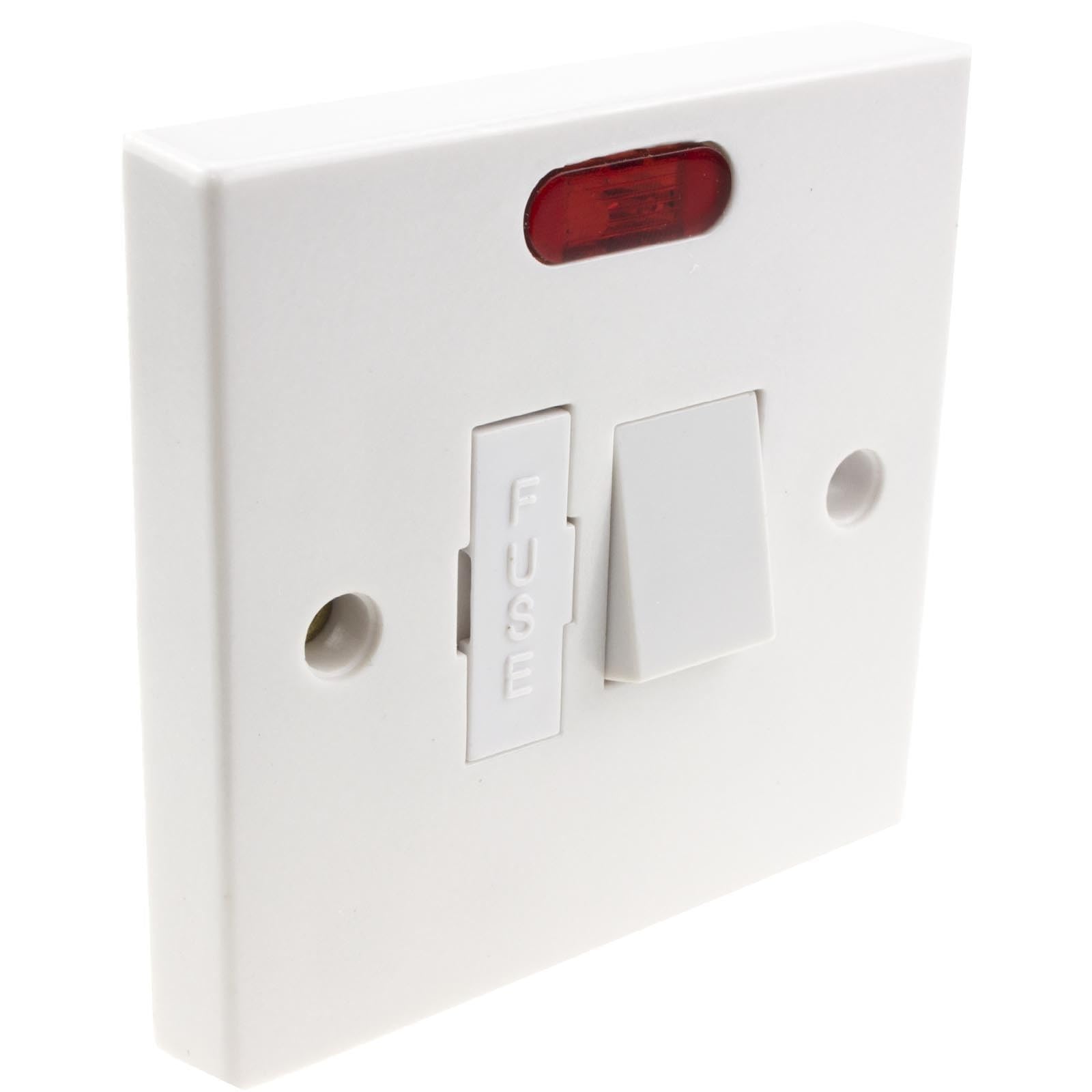 kenable 13A Fused Spur Switch with LED Indicator White Single Gang Switched Fused Connection Unit for Boilers Extractor Fans BS1363 85mm x 85mm Back Box Compatible