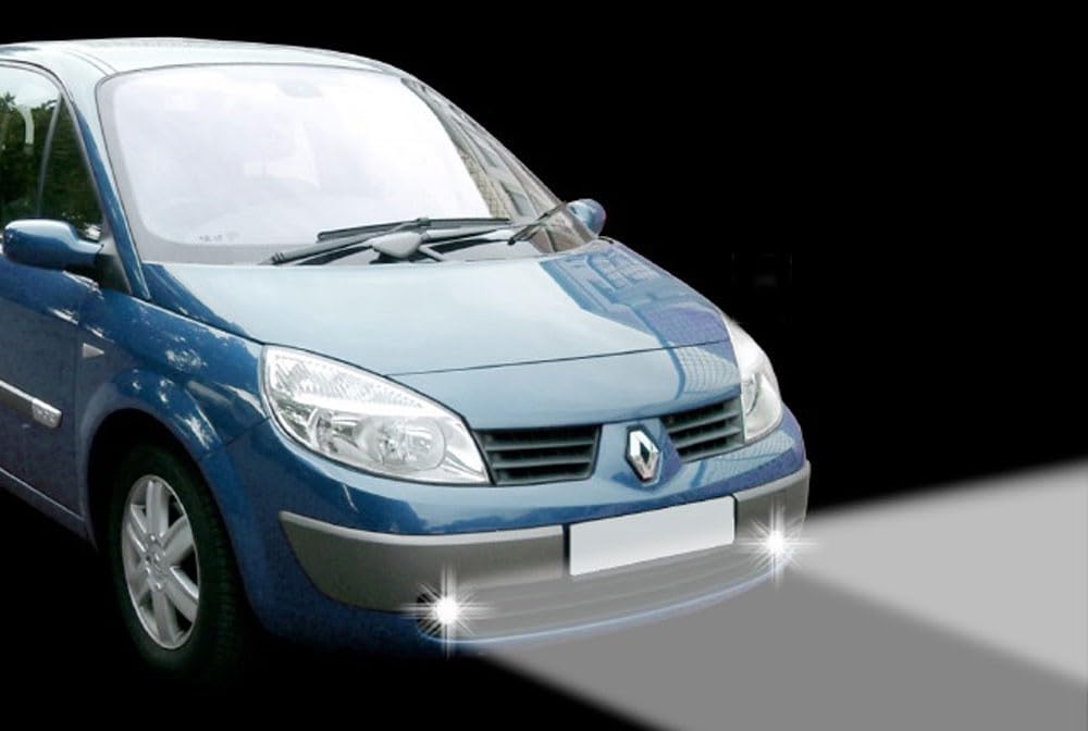 LED Tagfahrlicht ohne Dimmfunktion rund 90mm mit E-Prüfzeichen kompatibel mit Renault Kangoo & Koleos & Laguna 2 & Fluence & Kangoo 2 & Kangoo Rapid & Kangoo BE POP & Captur & Clio 2 & Megane 2 & Lagu