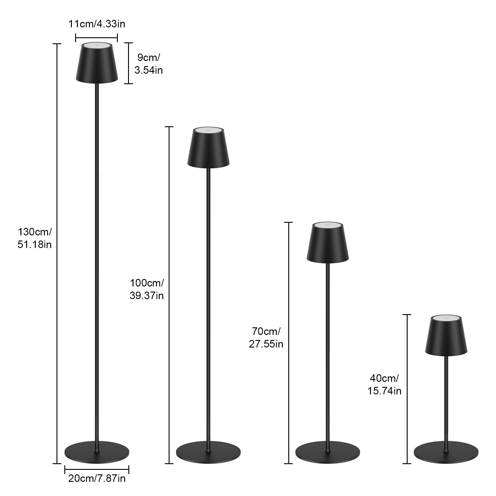 LED kabellose Akku Stehlampe, 3000K-6000K dimmbare Stehleuchte, aufladbare outdoor Stehlampe, Touch Control für Innen & Außen, Wohnzimmer, Balkon, etc. Schwarz