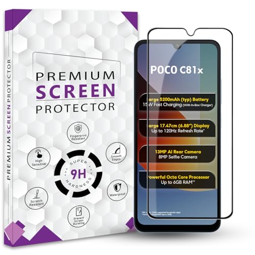 Image of Premium Tempered Glass Screen Protector Guard For Poco C81x (6.88 Inch, Pack of 1) | Edge to Edge Coverage With Easy to installation kit