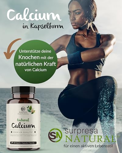 Surpresa Natural Calcium Kapseln hochdosiert I 180 Kapseln I 230 mg natürliches Kalzium pro Kapsel I natürliches, aus Algen gewonnenes Kalzium I Nahrungsergänzungsmittel vegan & laborgeprüft