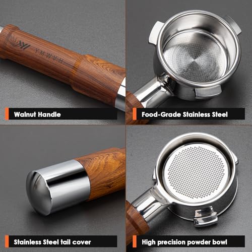 Image of 54mm Bottomless Portafilter with Puck Screen | Fits for 54mm Breville Machines | 100% Stainless Steel portafilter and Walnut wood Handle|Espresso Machine Accessories(Walnut)