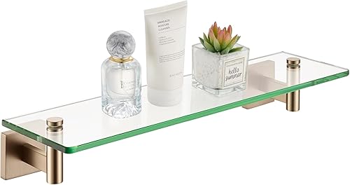 Miniatura 18 de KOKOSIRI Estantes de baño de vidrio flotante de 16 pulgadas para dormitorio, sala de estar, cocina, estante colgante pequeño a prueba de óxido Negro