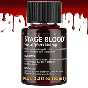 Stage Fake Blood, 2.2oz Edible Fake Blood Realistic Effect Sticky Blood Makeup for Eyes Drips Teeth Mouth Nose Bleeds for Performance, Halloween, Face Paint, Costumes, & Zombie Sfx Makeup