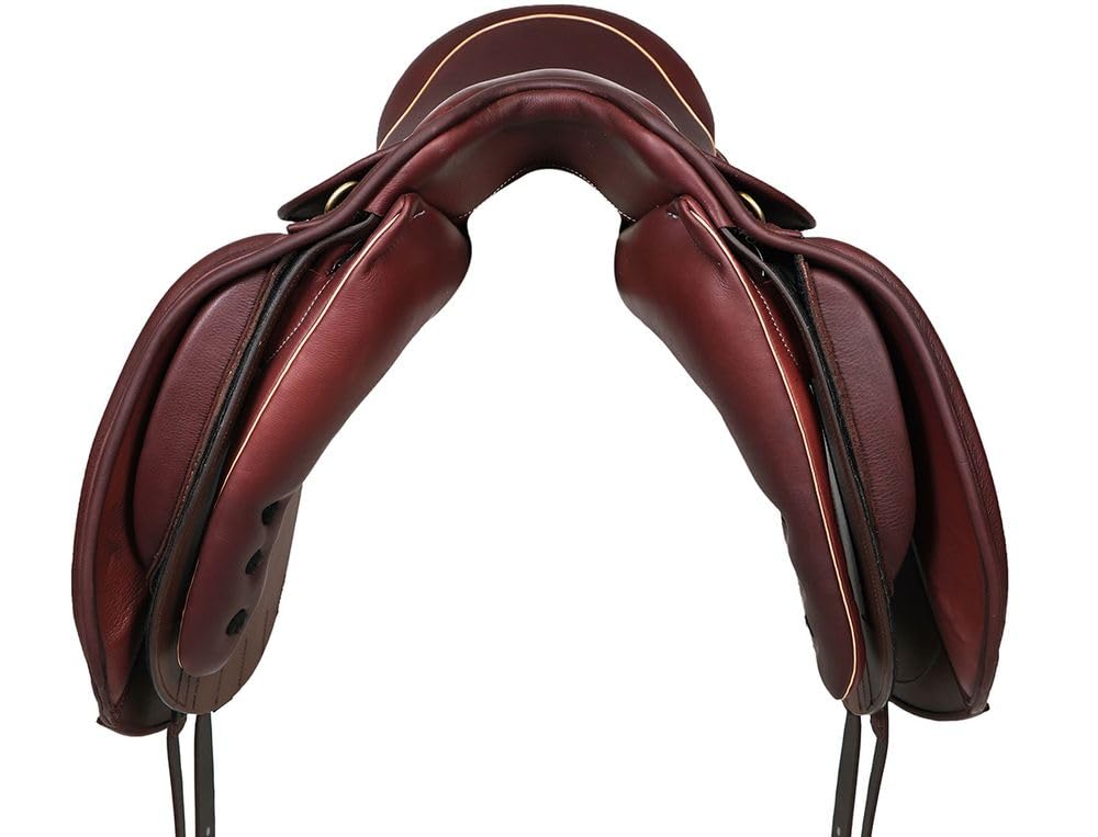 A&M Reitsport Selle de dressage 1146 en cuir, tête interchangeable, arbre en polyflex, marron/beige, taille : 17,5"